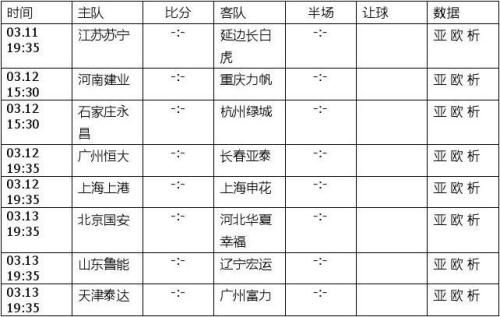 2016中超时间表 2016中超赛程表